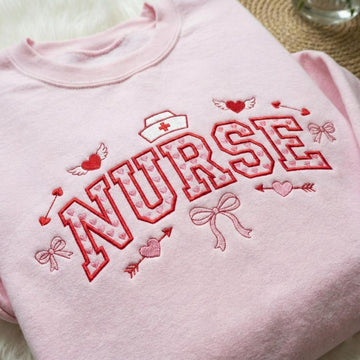 Valentine Nurse Embroidered Sweatshirt, Nurse Love Vibe Embroidered Sweatshirt