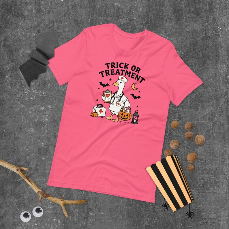 Trick Or Treatment Halloween Nurse Shirt, Funny Goose Meme Nurse Tee, Retro Spooky Season RN Shirt, Doctor Summerween TShirt