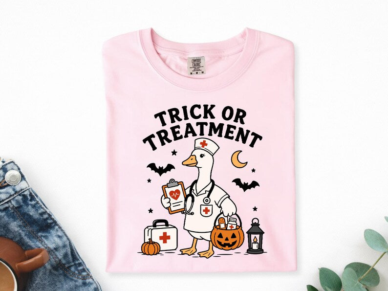 Trick Or Treatment Halloween Nurse Shirt, Funny Goose Meme Nurse Tee, Retro Spooky Season RN Shirt, Doctor Summerween TShirt