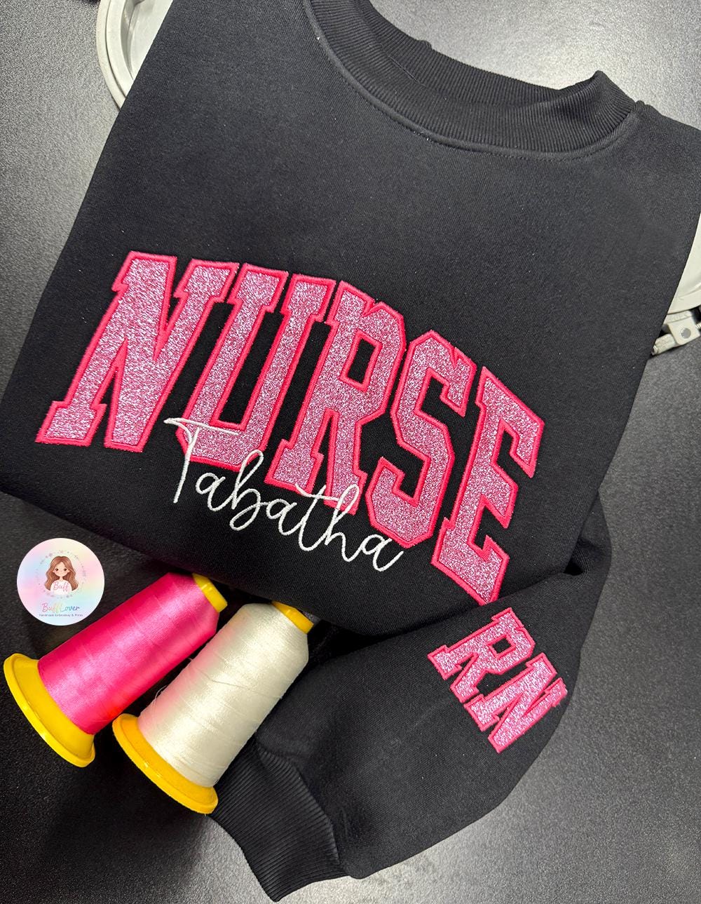 Custom Glitter Nurse Sweatshirt with Name and Sleeve Title