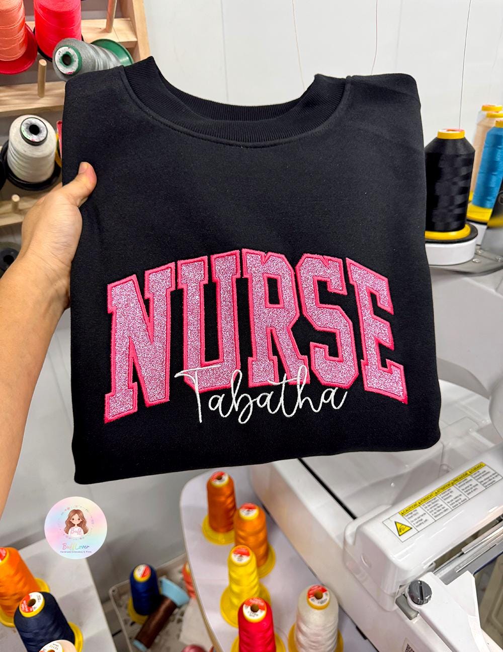 Custom Glitter Nurse Sweatshirt with Name and Sleeve Title
