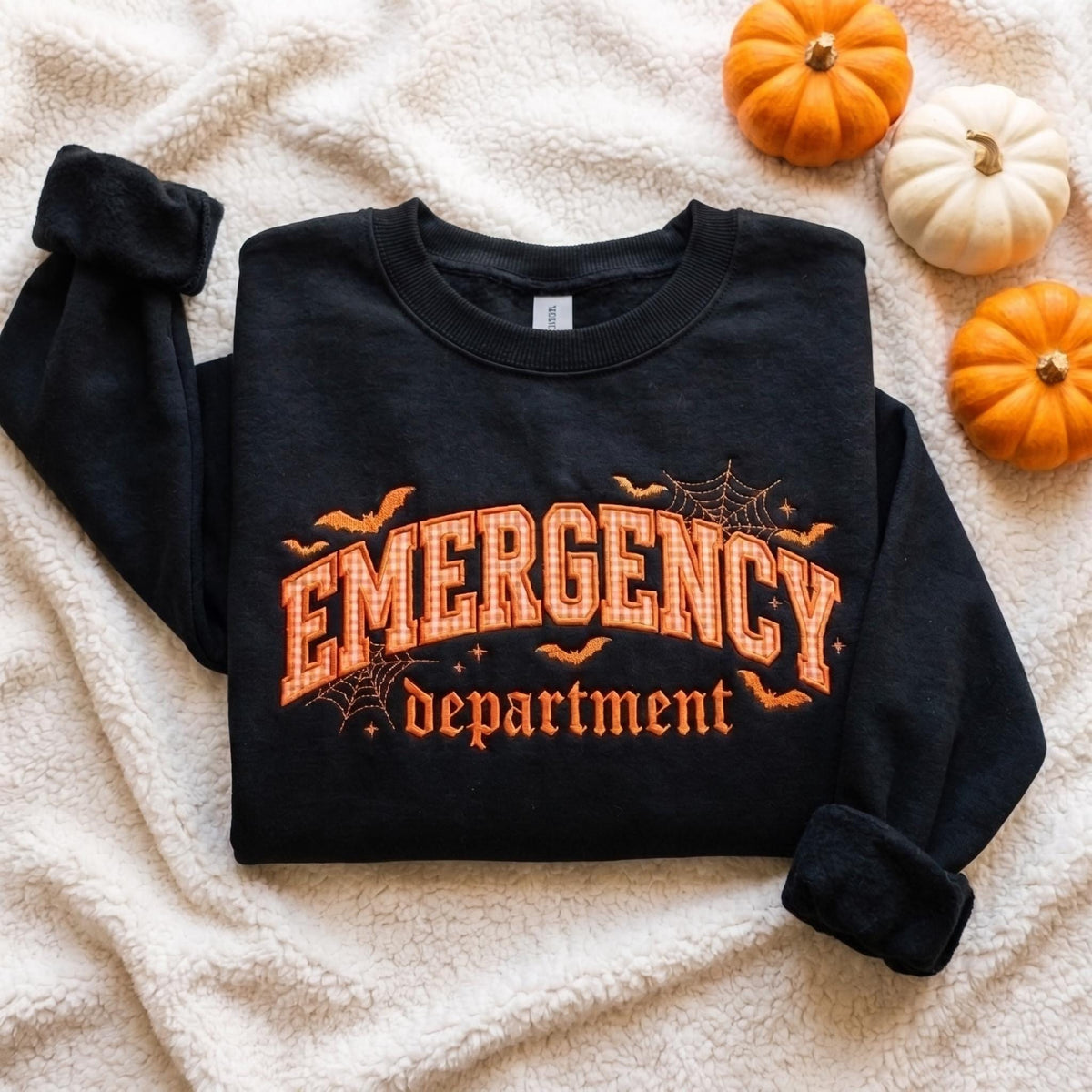 Halloween Nurse Applique Embroidery Sweatshirt, ER Nurse Sweatshirt, Emergency Department Shirt, Nurse Fall Sweatshirt