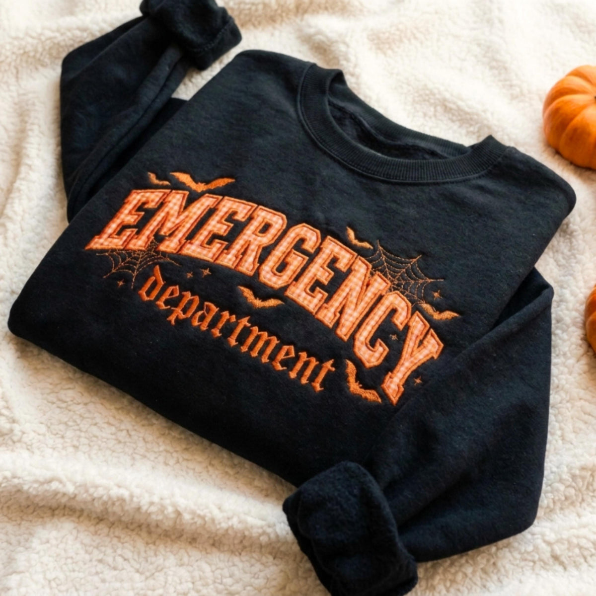 Halloween Nurse Applique Embroidery Sweatshirt, ER Nurse Sweatshirt, Emergency Department Shirt, Nurse Fall Sweatshirt