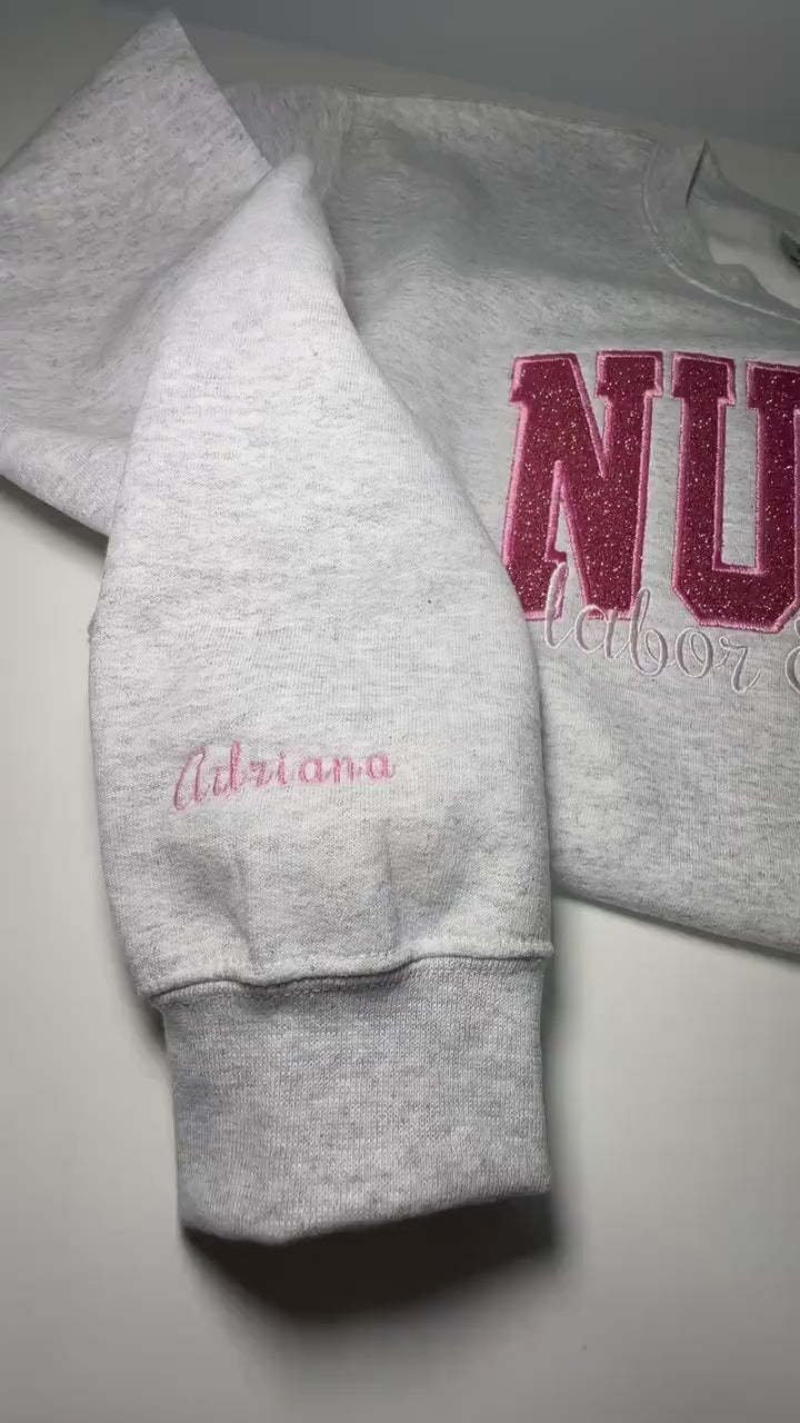 Personalized Glittery Embroidered Nurse Sweatshirt, Custom Nursing Glitter Embroidery Sweater For Nurses